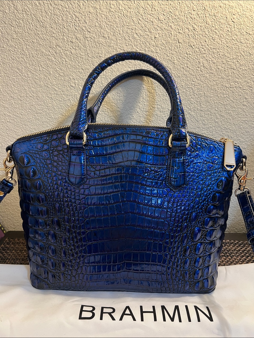 Brahmin Metallic Blue Croc-Embossed Satchel with Matching Wallet - Picture 5 of 8